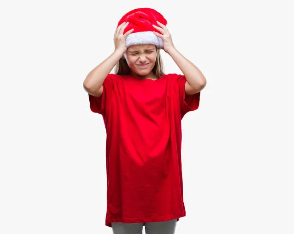 Menina Bonita Nova Vestindo Chapéu Natal Sobre Fundo Isolado Sofrendo — Fotografia de Stock