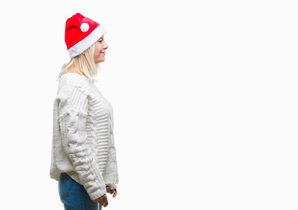 Joven Hermosa Mujer Rubia Con Sombrero Navidad Sobre Fondo Aislado —  Fotos de Stock