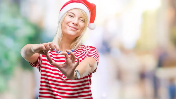 Junge Schöne Blonde Frau Mit Weihnachtsmütze Über Isoliertem Hintergrund Die — Stockfoto