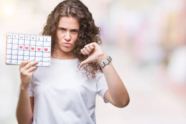 Jonge Brunette Meisje Houdt Van Menstruatie Kalender Geïsoleerde Achtergrond Met — Stockfoto