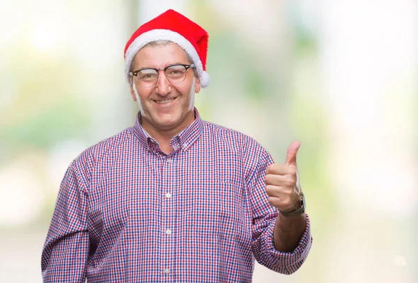 Hombre Mayor Guapo Con Sombrero Navidad Sobre Fondo Aislado Haciendo — Foto de Stock