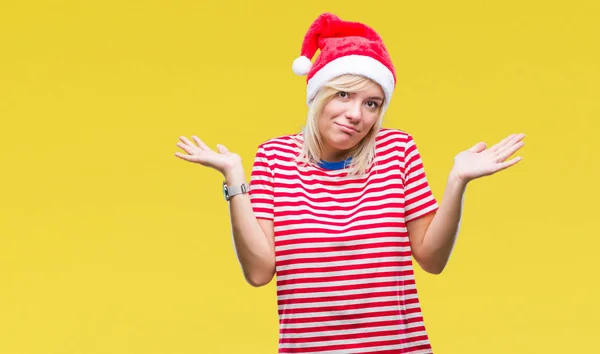 Young Beautiful Blonde Woman Wearing Christmas Hat Isolated Background Clueless — Stock Photo, Image