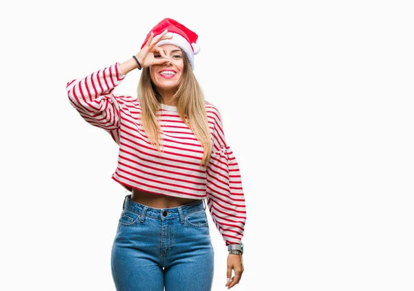 Молодая Красивая Женщина Рождественской Шляпе Изолированном Фоне Делает Хорошо Жест — стоковое фото