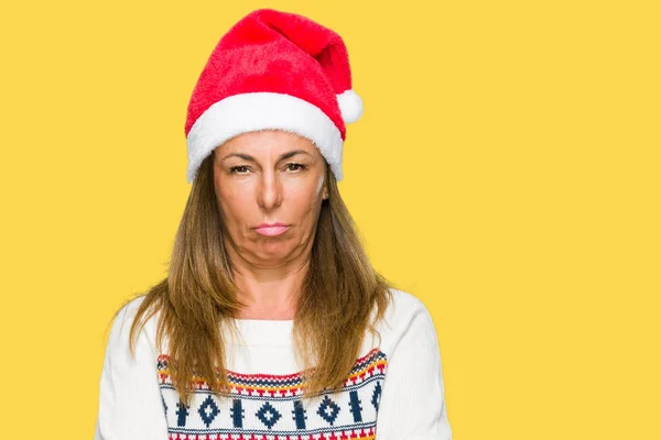 Middelbare Leeftijd Volwassen Vrouw Dragen Winter Trui Chrismat Hat Geïsoleerde — Stockfoto