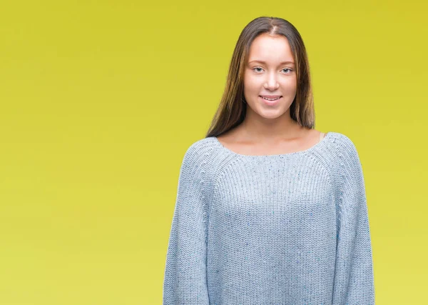 Giovane Bella Donna Caucasica Indossa Maglione Invernale Sfondo Isolato Con — Foto Stock