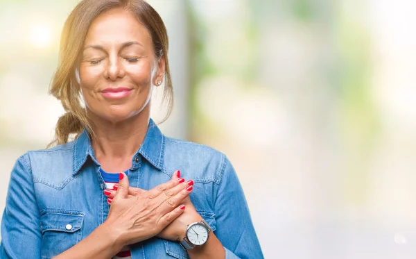 Mujer Hispana Mayor Mediana Edad Sobre Fondo Aislado Sonriendo Con — Foto de Stock