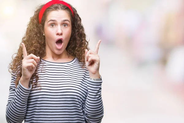 Beautiful Brunette Curly Hair Young Girl Wearing Stripes Sweater Isolated — Stock Photo, Image