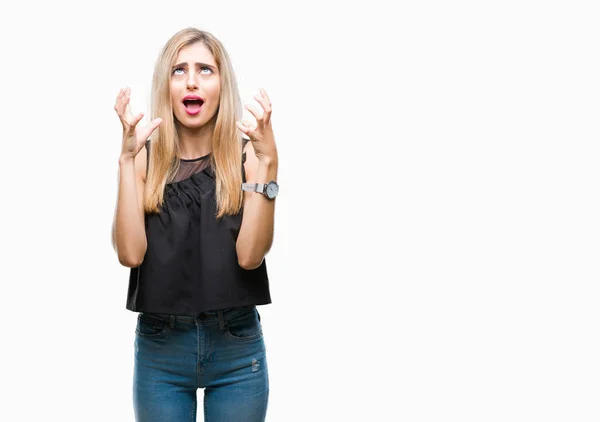 Jeune Belle Femme Aux Yeux Blonds Bleus Sur Fond Isolé — Photo