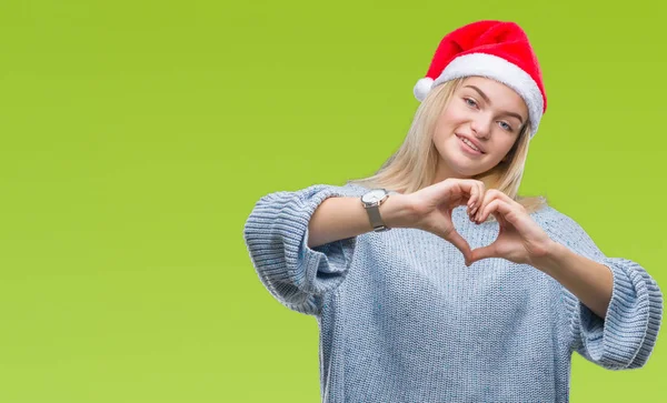 Junge Kaukasische Frau Mit Weihnachtsmütze Vor Isoliertem Hintergrund Die Verliebt — Stockfoto