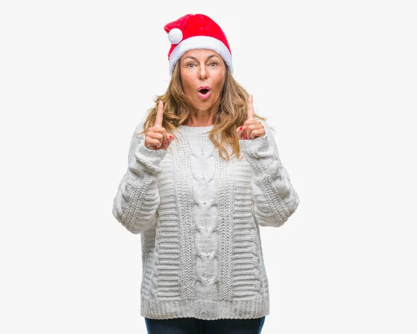 Middle Age Senior Hispanic Woman Wearing Christmas Hat Isolated Background — Stock Photo, Image