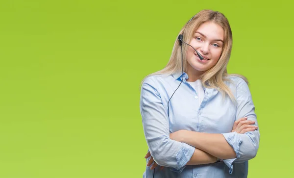 Mladý Bělošský Obchodních Žena Nosí Call Centrum Sluchátka Přes Samostatný — Stock fotografie