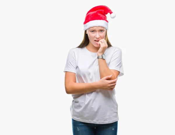 Unga Vackra Kaukasiska Kvinna Bär Jul Hatt Över Isolerade Bakgrund — Stockfoto