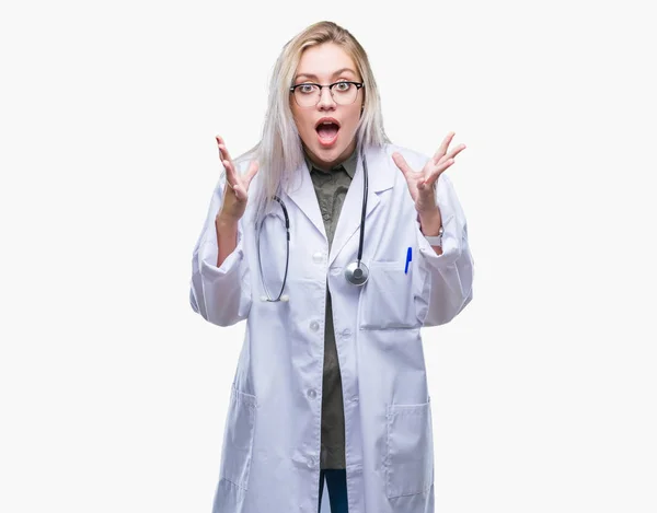 Young Blonde Doctor Woman Isolated Background Celebrating Crazy Amazed Success — Stock Photo, Image