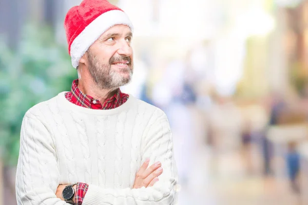Homem Idoso Hoary Meia Idade Vestindo Chapéu Natal Sobre Fundo — Fotografia de Stock