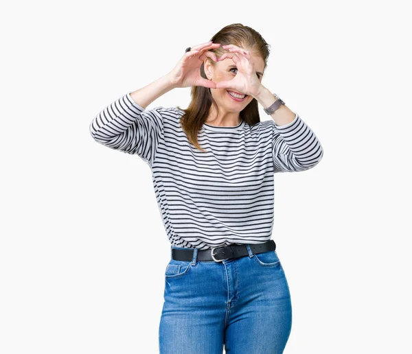 Middle Age Mature Beautiful Woman Wearing Stripes Winter Sweater Isolated — Stock Photo, Image