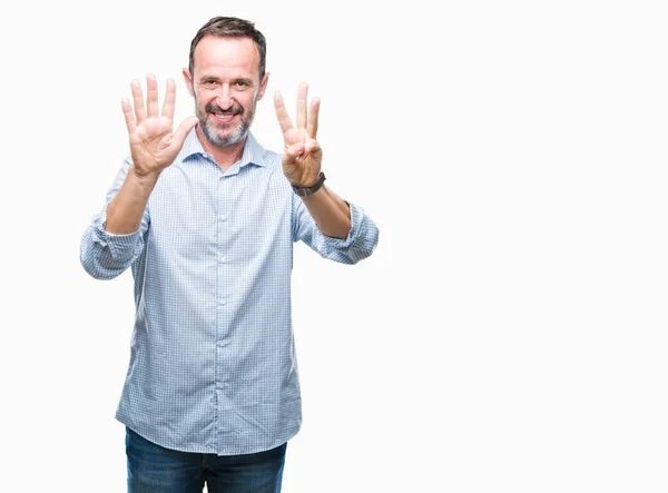 Middelbare Leeftijd Hoary Senior Zakenman Geïsoleerde Achtergrond Weergeven Met Vingers — Stockfoto