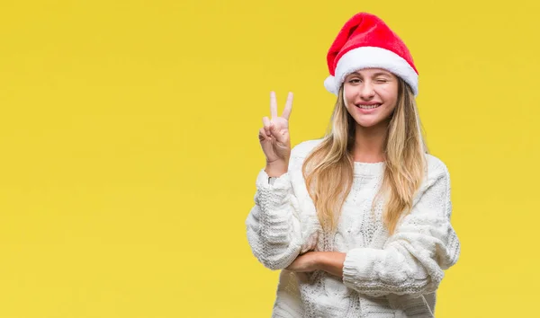 Junge Schöne Blonde Frau Mit Weihnachtsmütze Über Isoliertem Hintergrund Lächelnd — Stockfoto