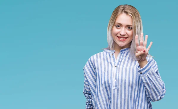 Jonge Blonde Vrouw Geïsoleerde Achtergrond Weergeven Met Vingers Omhoog Nummer — Stockfoto