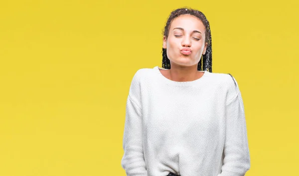 Jovem Trançado Cabelo Afro Americano Menina Vestindo Camisola Inverno Sobre — Fotografia de Stock