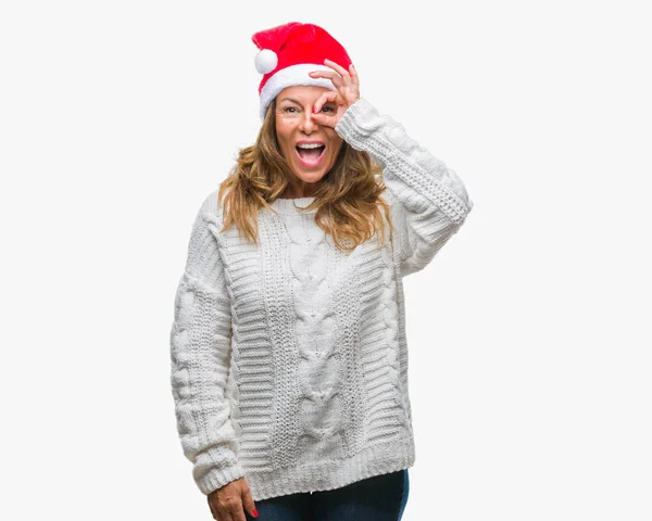 Middle Age Senior Hispanic Woman Wearing Christmas Hat Isolated Background — Stock Photo, Image