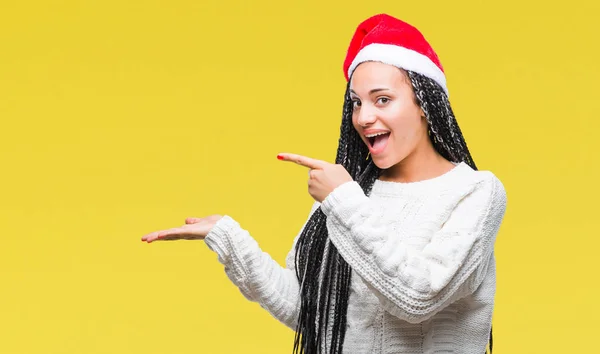 Jovem Trançado Cabelo Afro Americano Menina Vestindo Chapéu Natal Sobre — Fotografia de Stock