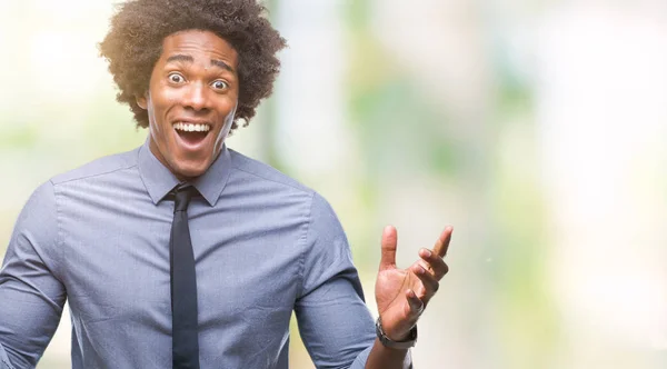 Hombre Negocios Afroamericano Sobre Fondo Aislado Celebrando Loco Sorprendido Por — Foto de Stock