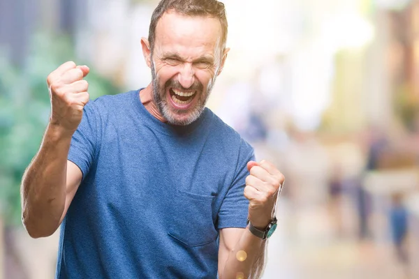 Middelbare Leeftijd Hoary Senior Man Geïsoleerde Achtergrond Erg Blij Opgewonden — Stockfoto