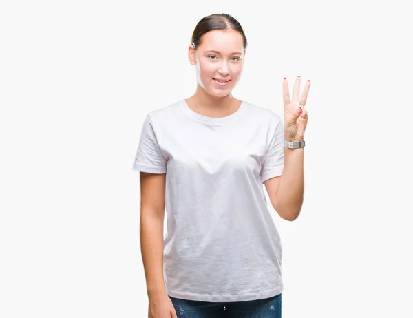 Young Beautiful Caucasian Woman Isolated Background Showing Pointing Fingers Number — Stock Photo, Image