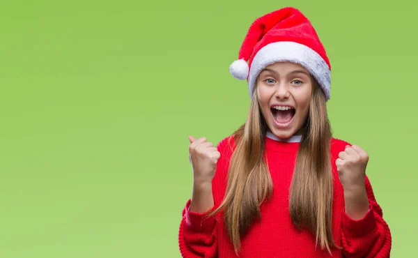 Giovane Bella Ragazza Indossa Cappello Natale Sfondo Isolato Celebrando Sorpreso — Foto Stock