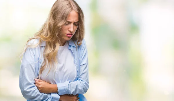 Mooie Jonge Blonde Vrouw Geïsoleerd Achtergrond Met Hand Maag Omdat — Stockfoto