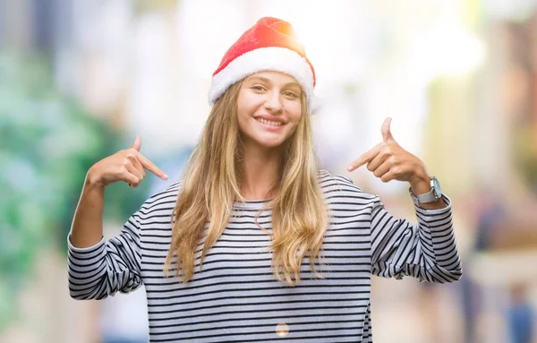 Joven Hermosa Mujer Rubia Con Sombrero Navidad Sobre Fondo Aislado — Foto de Stock