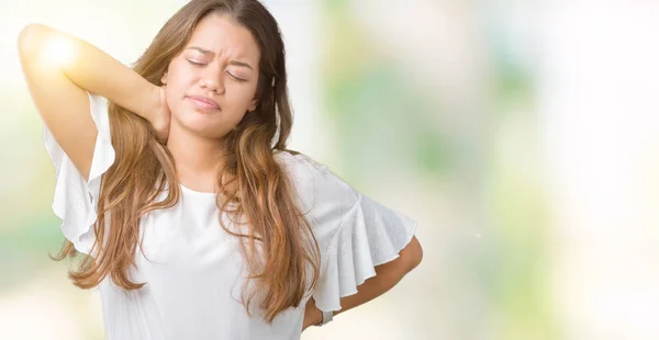 Young Beautiful Brunette Business Woman Isolated Background Suffering Neck Ache — Stock Photo, Image