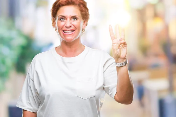 Atrractive Senior Caucasian Redhead Woman Isolated Background Showing Pointing Fingers — Stock Photo, Image