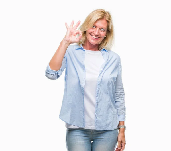 Middle Age Blonde Woman Isolated Background Smiling Positive Doing Sign — Stock Photo, Image
