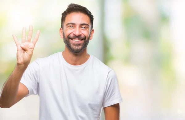 Hombre Hispano Adulto Sobre Fondo Aislado Mostrando Señalando Hacia Arriba — Foto de Stock