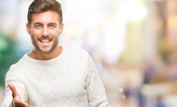 Giovane Bell Uomo Che Indossa Maglione Invernale Sfondo Isolato Sorridente — Foto Stock