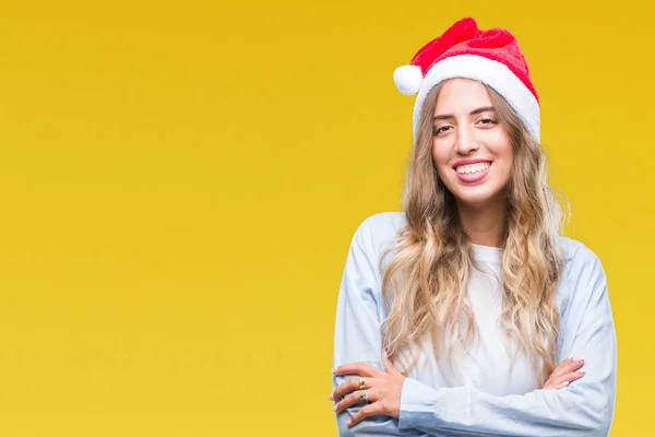 Mooie Jonge Blonde Vrouw Kerstmuts Dragen Geïsoleerd Achtergrond Blij Gezicht — Stockfoto