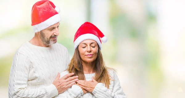 Middle Age Hispanic Couple Wearing Christmas Hat Isolated Background Smiling — Stock Photo, Image