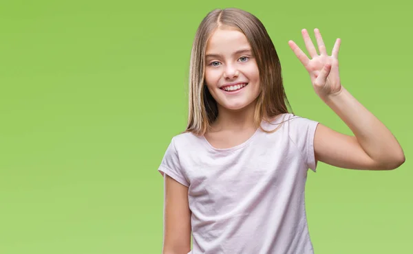 Young Beautiful Girl Isolated Background Showing Pointing Fingers Number Four — Stock Photo, Image