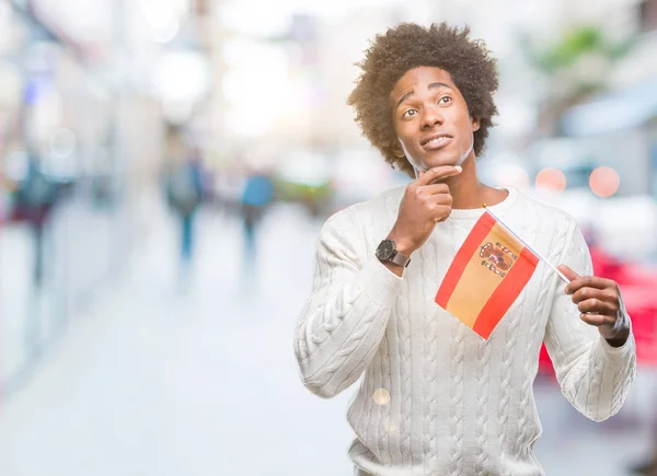 Afro American Man Flag Spain Isolated Background Serious Face Thinking — Stock Photo, Image