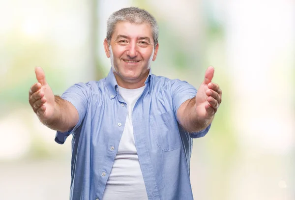 Handsome Senior Man Isolated Background Looking Camera Smiling Open Arms — Stock Photo, Image