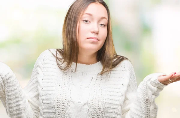 Jovem Bela Mulher Caucasiana Vestindo Camisola Inverno Sobre Fundo Isolado — Fotografia de Stock