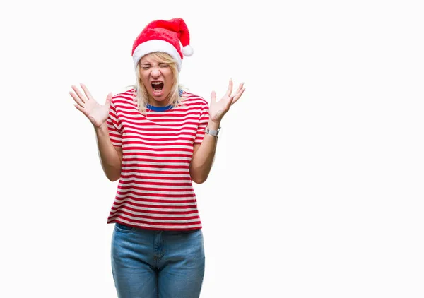 Young Beautiful Blonde Woman Wearing Christmas Hat Isolated Background Celebrating — Stock Photo, Image