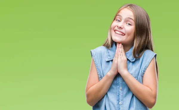 Genç Güzel Kız Yüzünden Birlikte Emin Gülümseyen Bağışlanmak Ellerle Dua — Stok fotoğraf