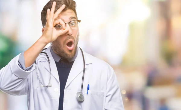 Young Handsome Doctor Man Isolated Background Doing Gesture Shocked Surprised — Stock Photo, Image