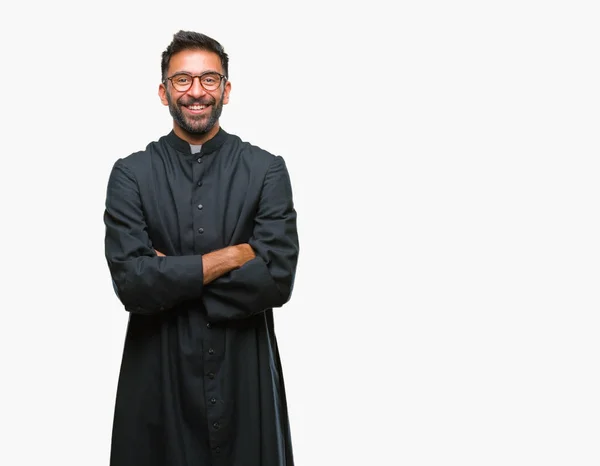 Adulte Prêtre Catholique Hispanique Homme Sur Fond Isolé Visage Heureux — Photo