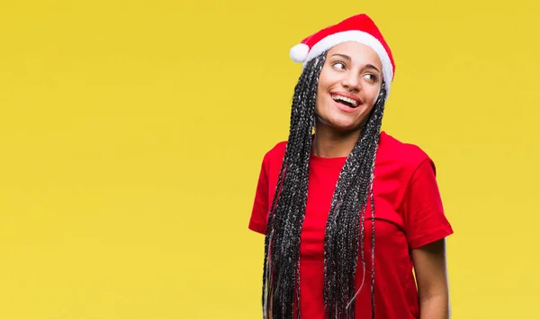 Jovem Trançado Cabelo Afro Americano Menina Vestindo Chapéu Natal Sobre — Fotografia de Stock