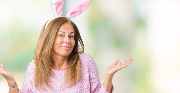 Middelbare Leeftijd Brunette Vrouw Pasen Konijn Oren Dragen Geïsoleerde Achtergrond — Stockfoto