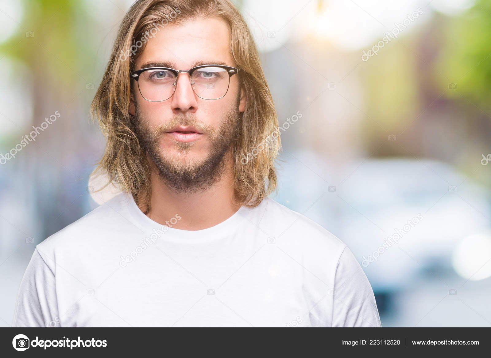 Men with long hair and glasses on sale