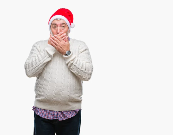 Bell Uomo Anziano Che Indossa Cappello Natale Sfondo Isolato Scioccato — Foto Stock